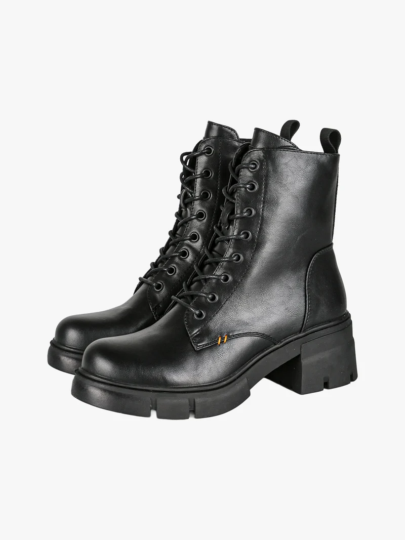 Anfibi donna chunky con lacci e zip - nero