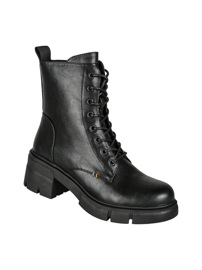 Anfibi donna chunky con lacci e zip - nero