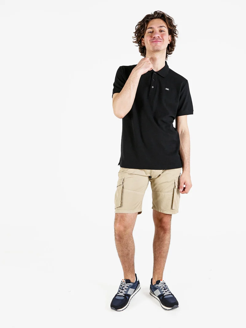 Polo da uomo in cotone a maniche corte - nero