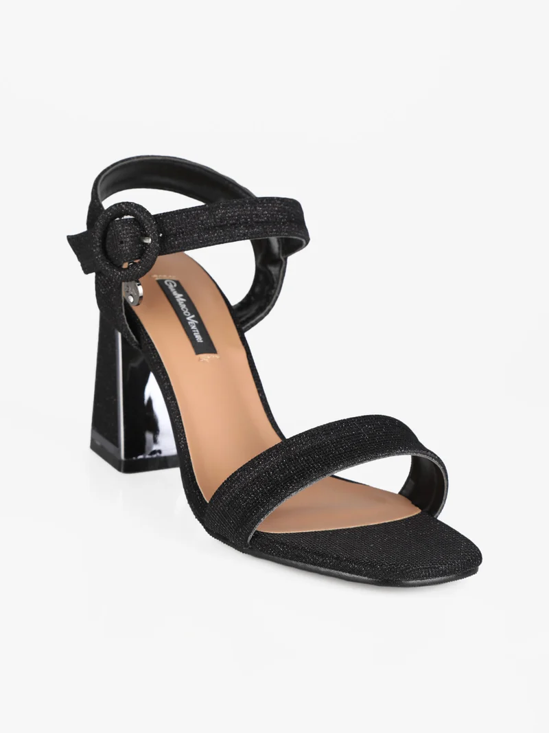Sandali brillantinati donna con tacco - nero