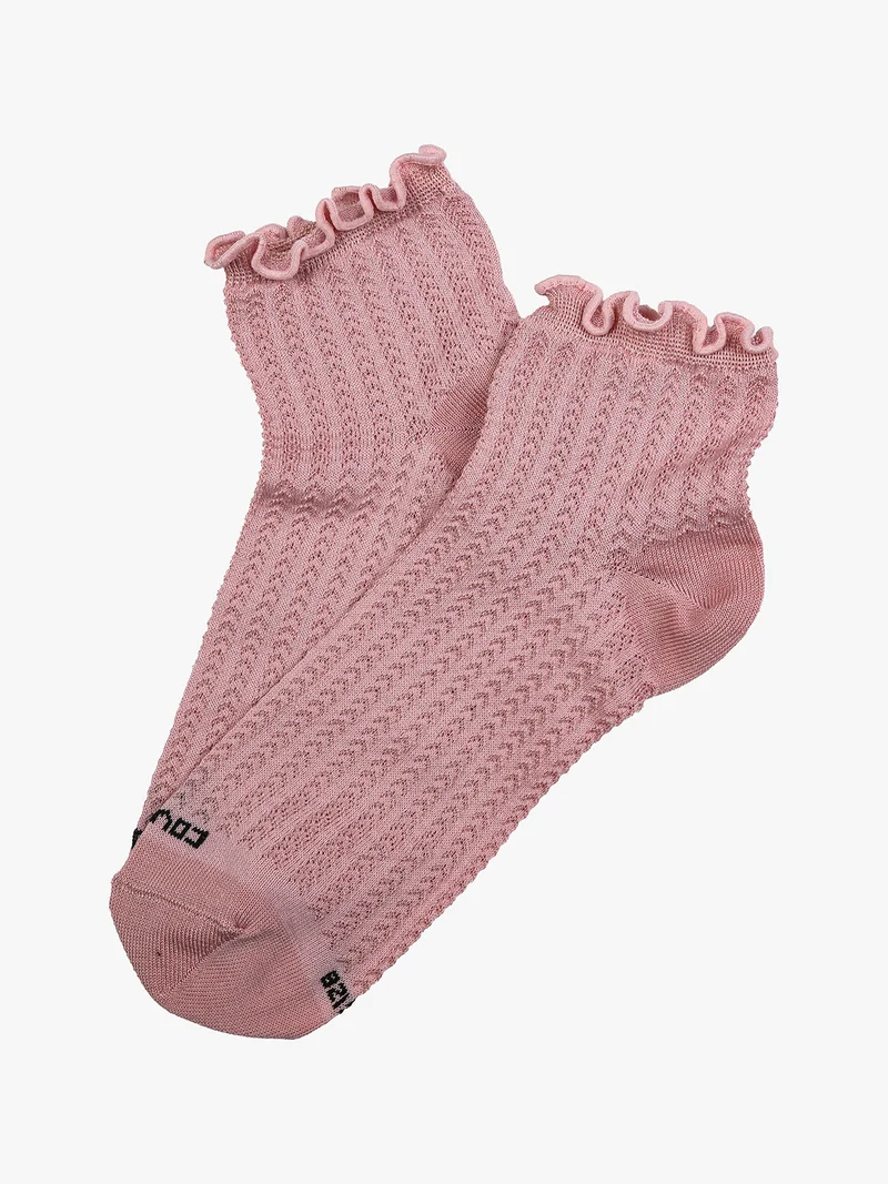 Calze corte da donna in cotone mercerizzato e bordo volant - rosa