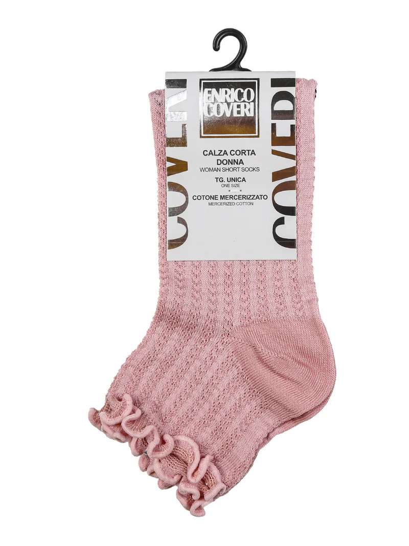 Calze corte da donna in cotone mercerizzato e bordo volant - rosa