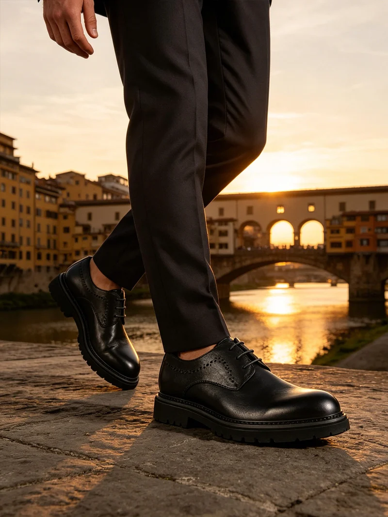 Scarpe stringate in pelle da uomo - nero