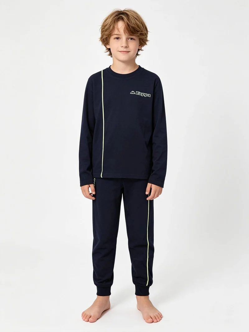 Pigiama lungo da ragazzo in cotone con logo - blu scuro
