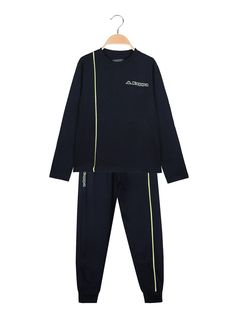 Pigiama lungo da ragazzo in cotone con logo - blu scuro