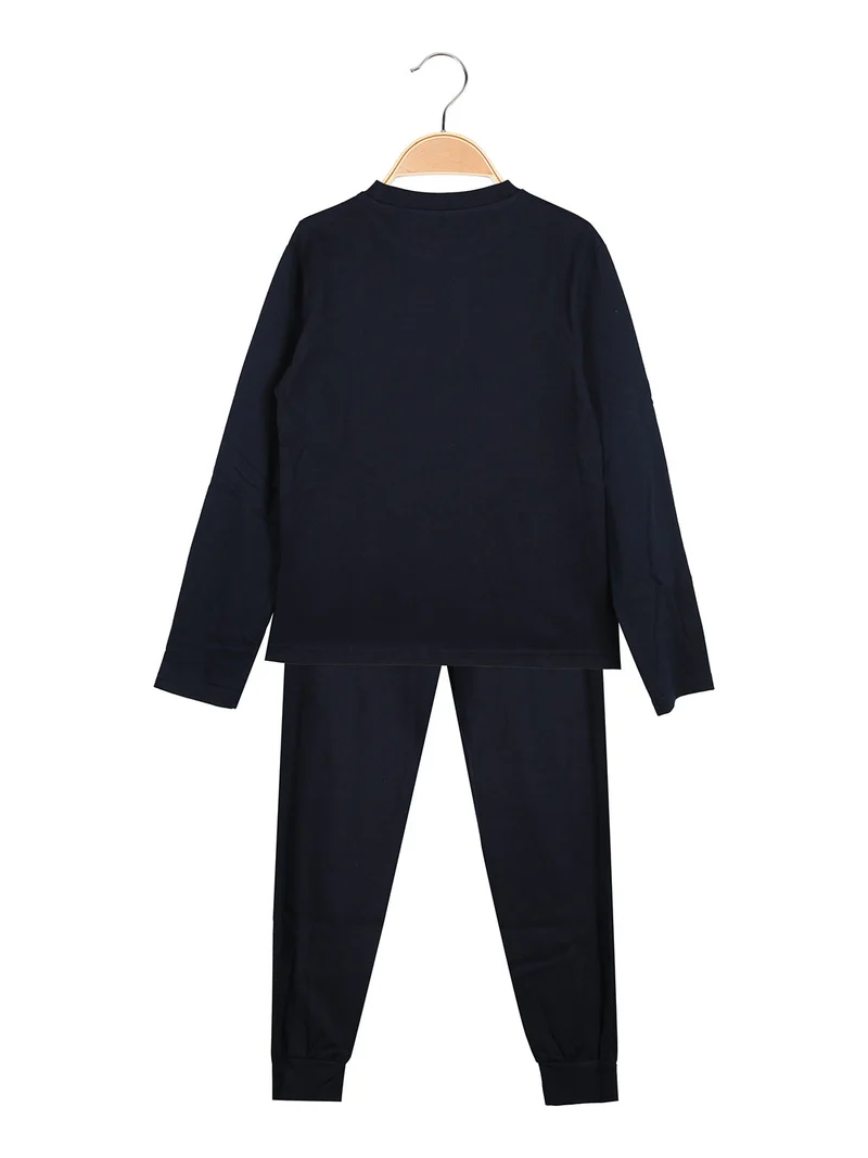 Pigiama lungo da ragazzo in cotone con logo - blu scuro