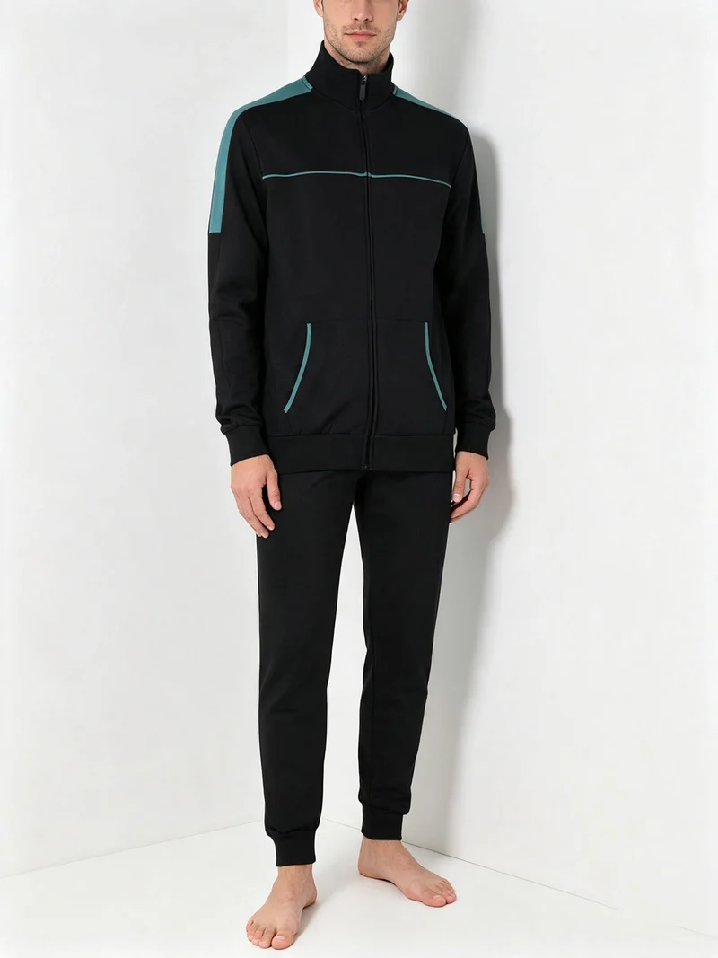 Tuta da uomo 2 pezzi con zip intera - nero
