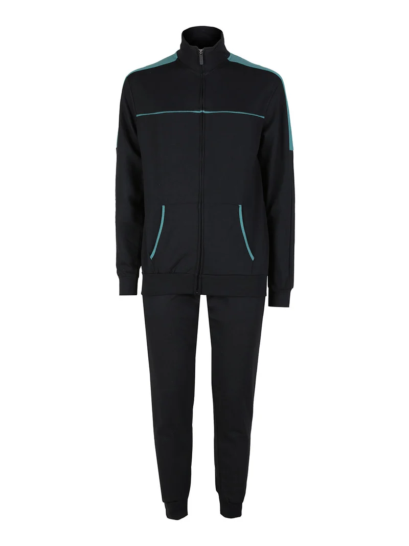 Tuta da uomo 2 pezzi con zip intera - nero