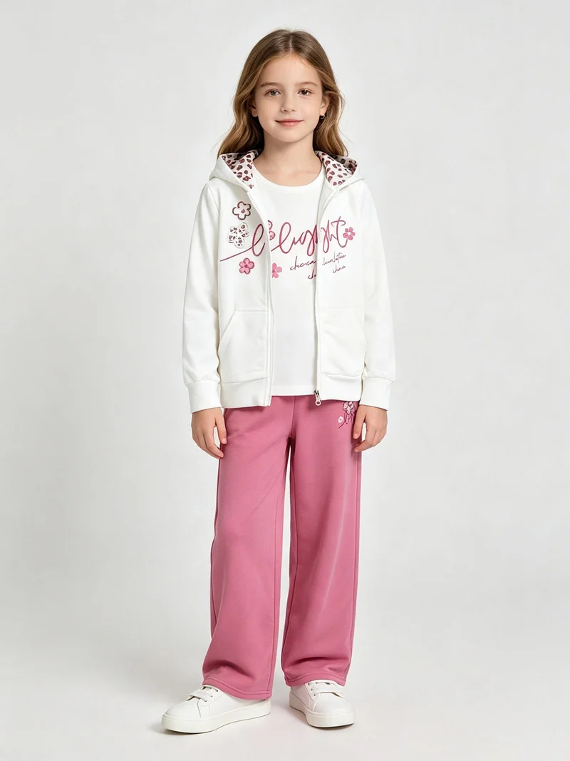 Completo tuta 3 pezzi da bambina con cappuccio e zip - bianco