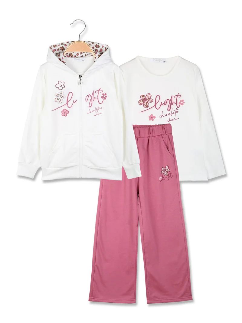 Completo tuta 3 pezzi da bambina con cappuccio e zip - bianco