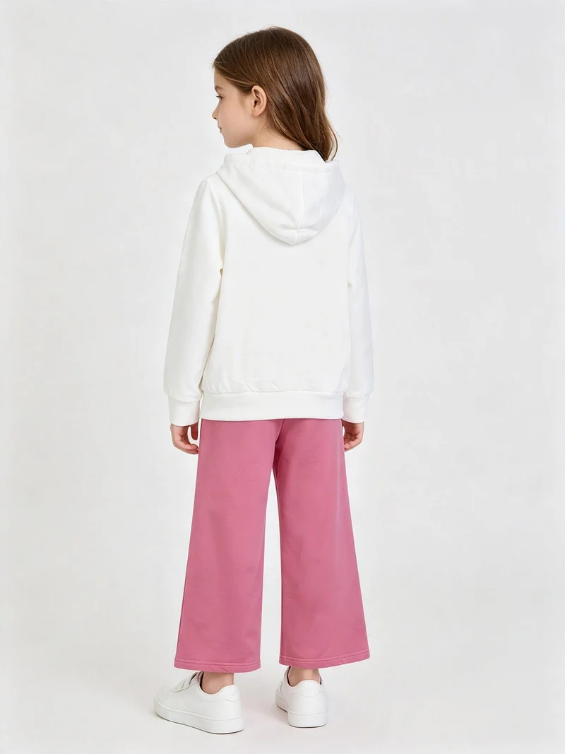 Completo tuta 3 pezzi da bambina con cappuccio e zip - bianco
