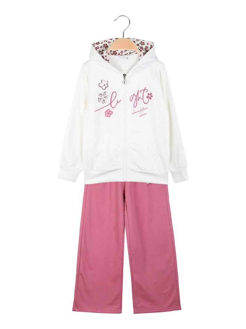 Completo tuta 3 pezzi da bambina con cappuccio e zip - bianco