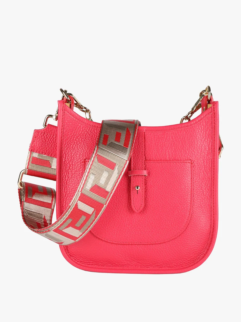 Borsetta in pelle con catena da donna - fragola