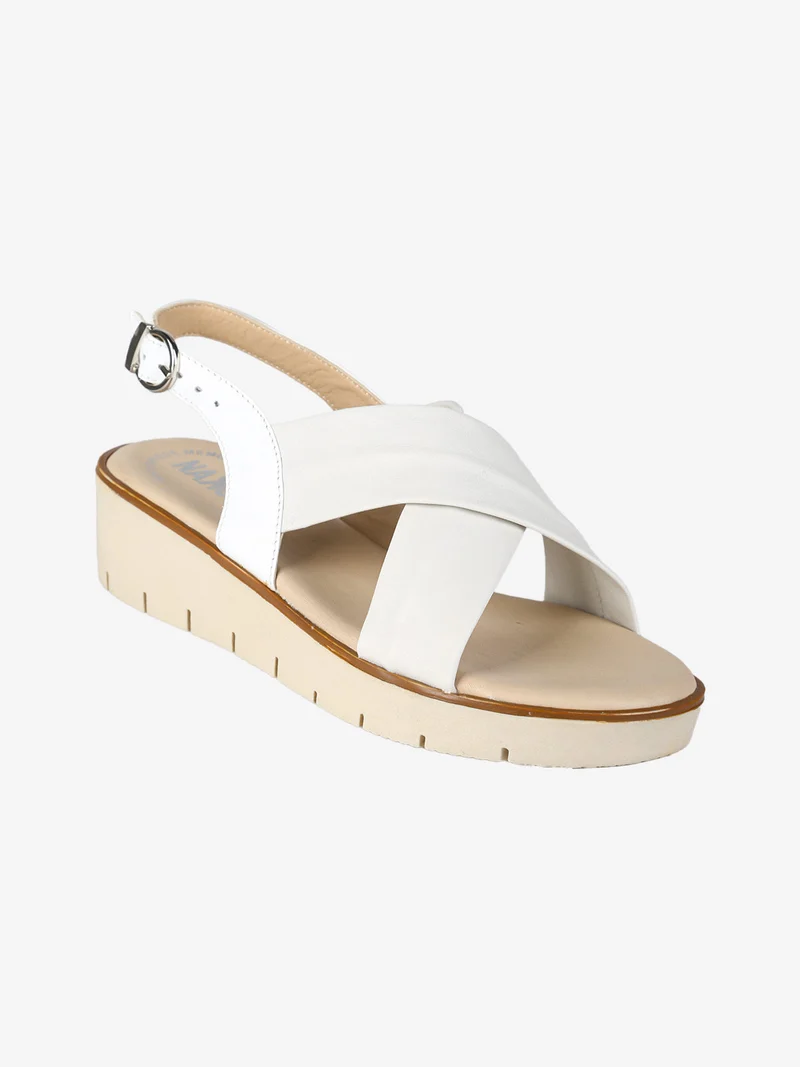 Sandali in pelle da donna con fasce intrecciate - bianco