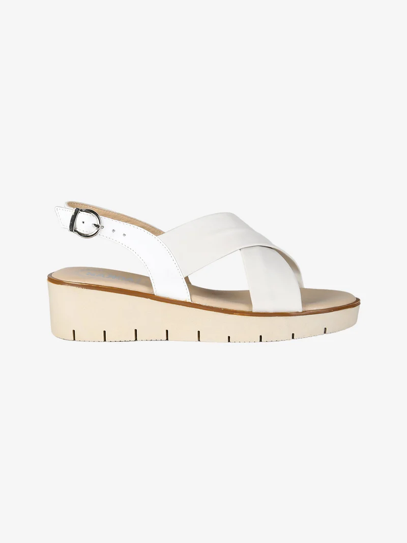 Sandali in pelle da donna con fasce intrecciate - bianco