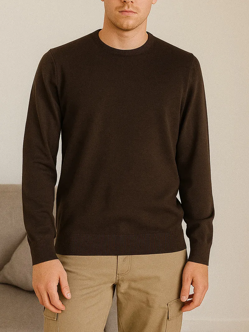 Maglione girocollo da uomo in misto lana - moro