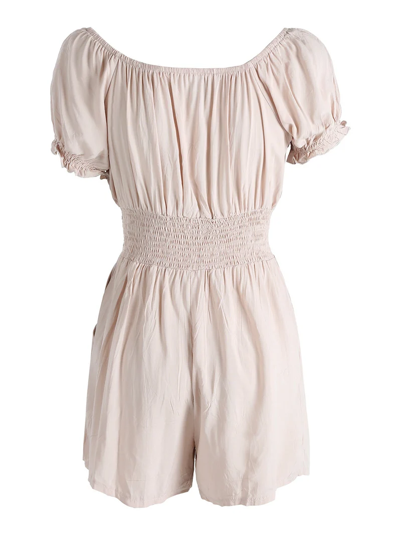 Tuta jumpsuite corta da donna con scollo a barca - beige