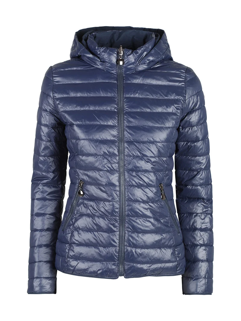 Piumino donna reversibile con cappuccio - blu scuro