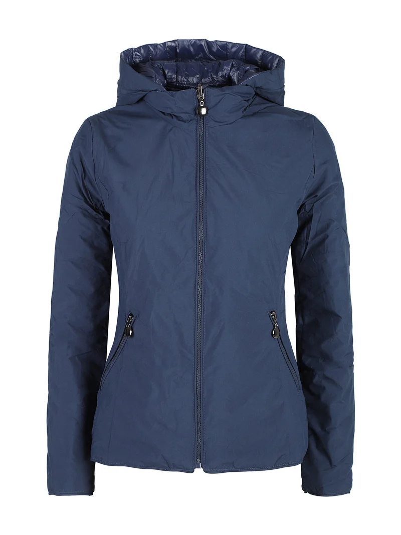 Piumino donna reversibile con cappuccio - blu scuro