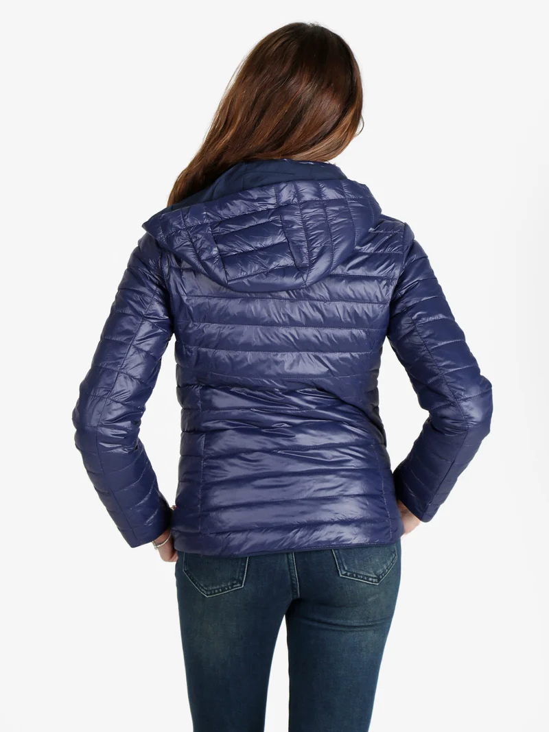 Piumino donna reversibile con cappuccio - blu scuro