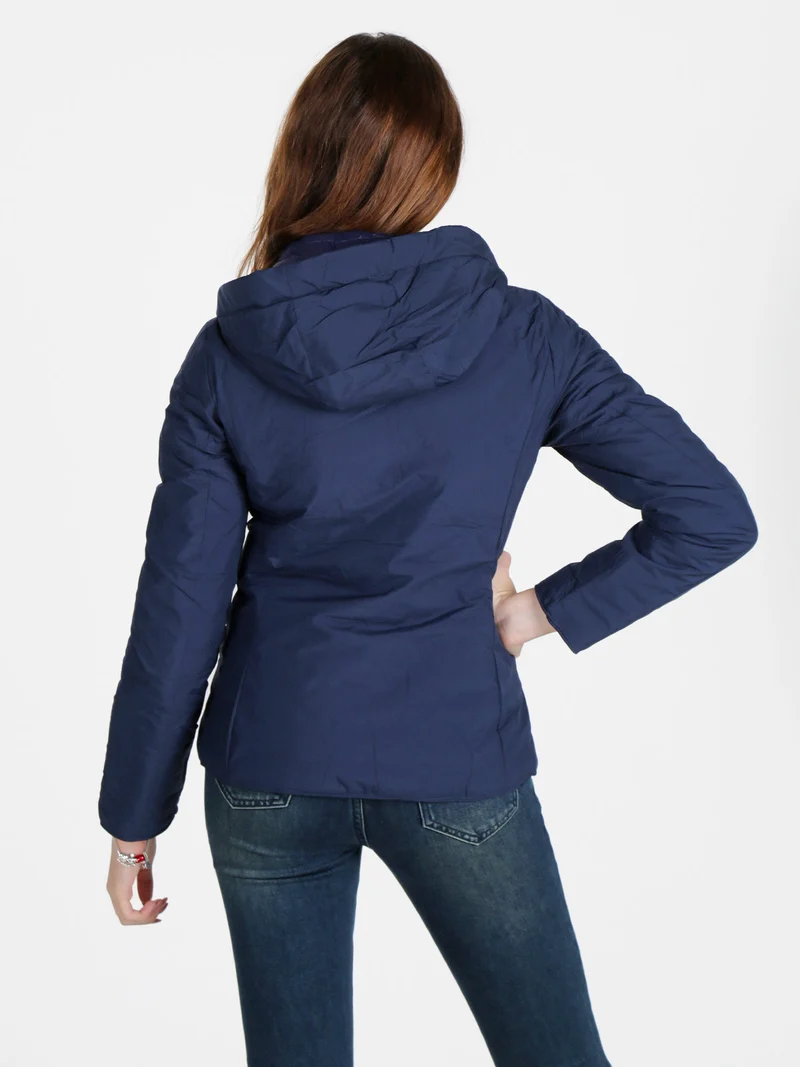 Piumino donna reversibile con cappuccio - blu scuro