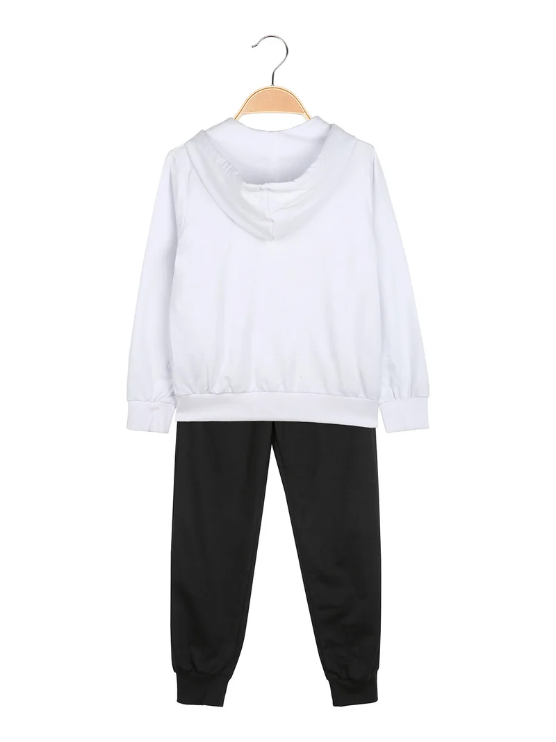 Completo tuta da bambina 3 pezzi con paillettes cappuccio e zip - bianco