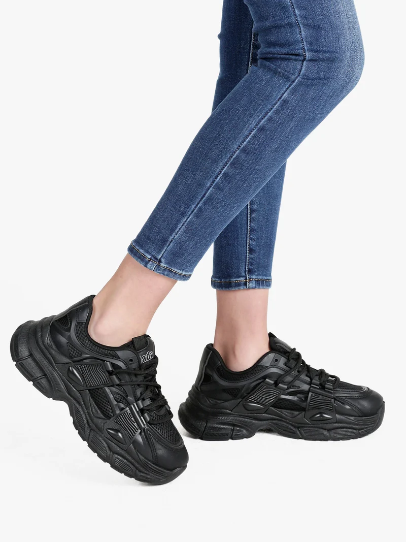 Sneakers donna sportive con suola alta - nero