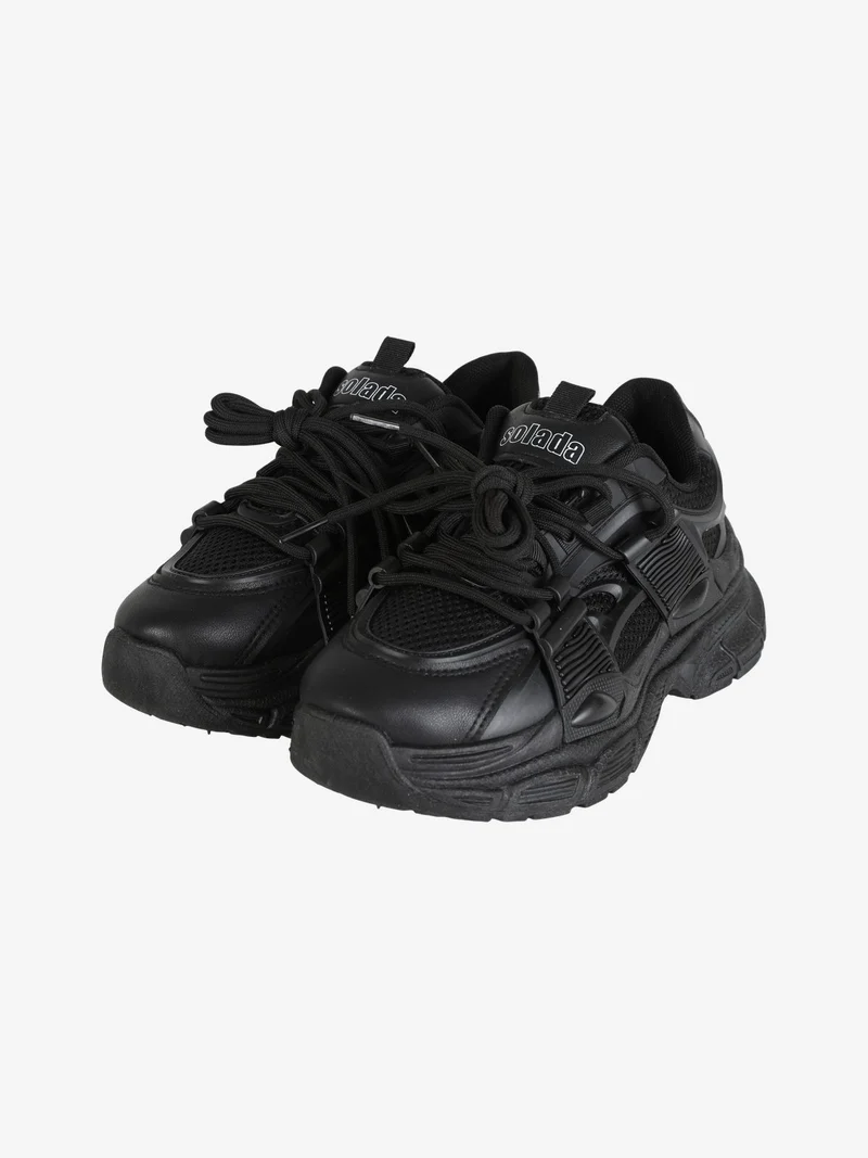 Sneakers donna sportive con suola alta - nero