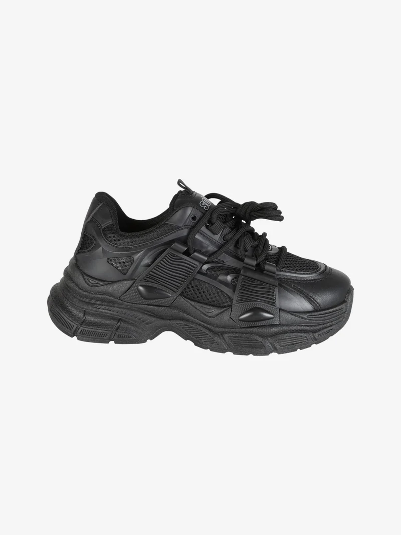 Sneakers donna sportive con suola alta - nero