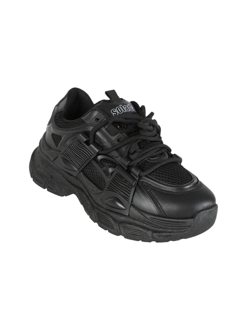 Sneakers donna sportive con suola alta - nero