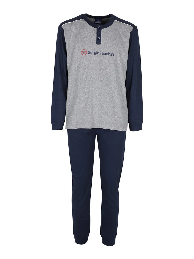 Pigiama lungo da uomo in cotone interlock - grigio