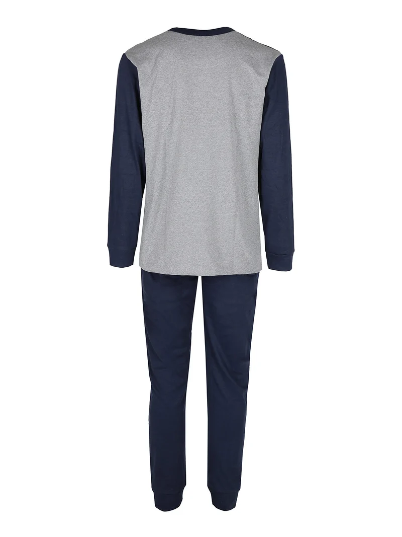Pigiama lungo da uomo in cotone interlock - grigio