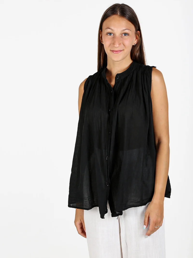 Camicia donna smanicata in cotone - nero