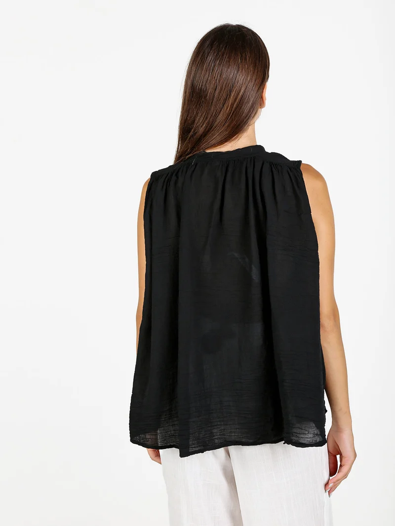 Camicia donna smanicata in cotone - nero