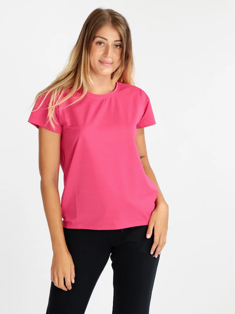 T-shirt donna in tessuto tecnico sportivo - fragola