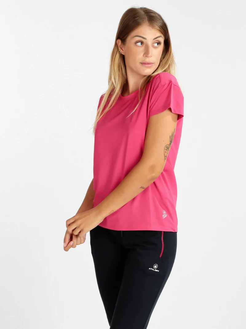 T-shirt donna in tessuto tecnico sportivo - fragola