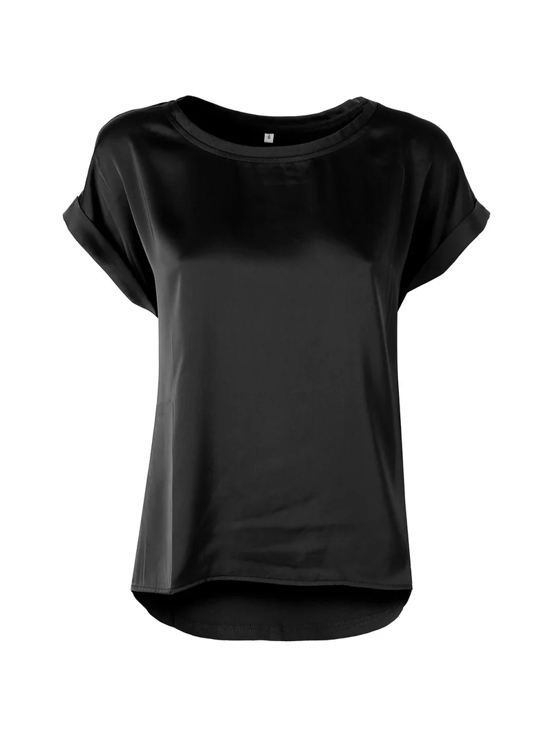 Solada Blusa da donna a maniche corte con parte davanti effetto raso - nero