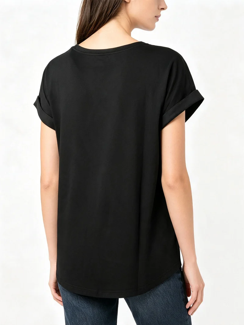 Solada Blusa da donna a maniche corte con parte davanti effetto raso - nero