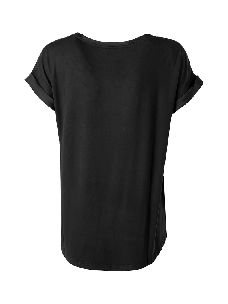 Solada Blusa da donna a maniche corte con parte davanti effetto raso - nero