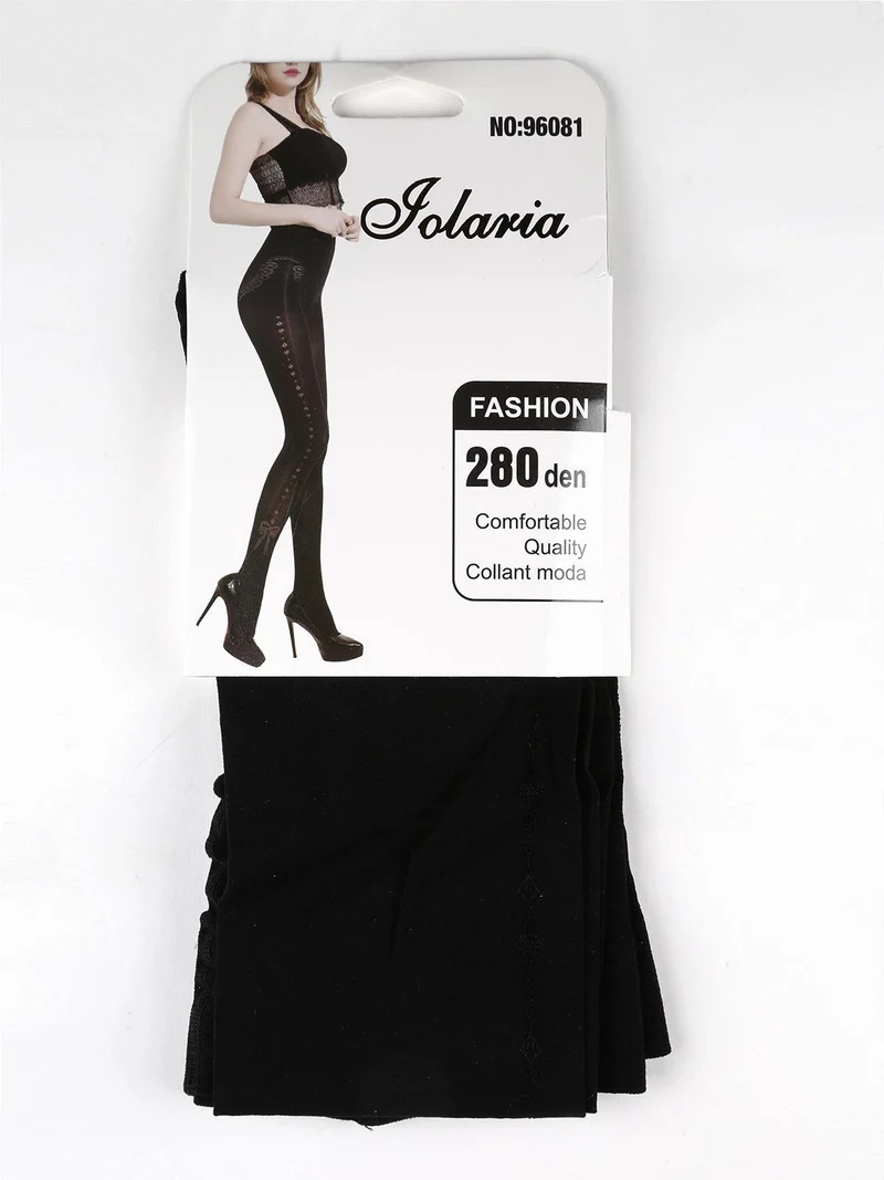Collant moda 280 denari con ricamo fiocco - nero