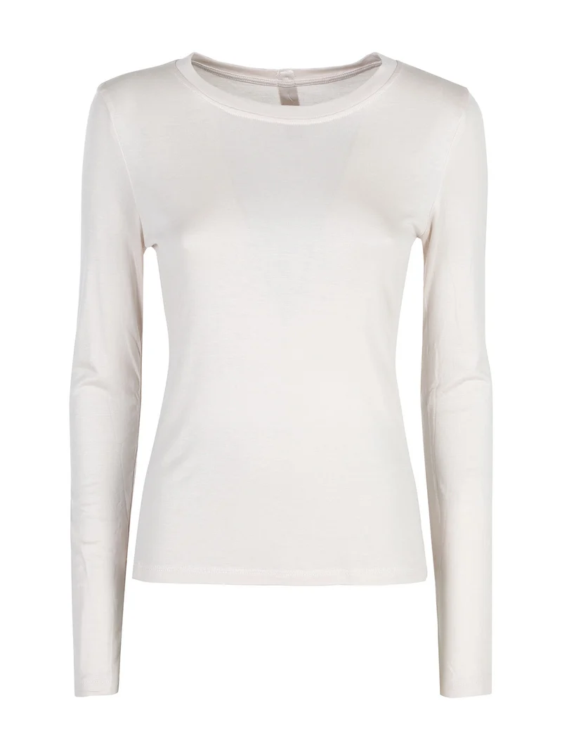 T-shirt donna girocollo a maniche lunghe - beige