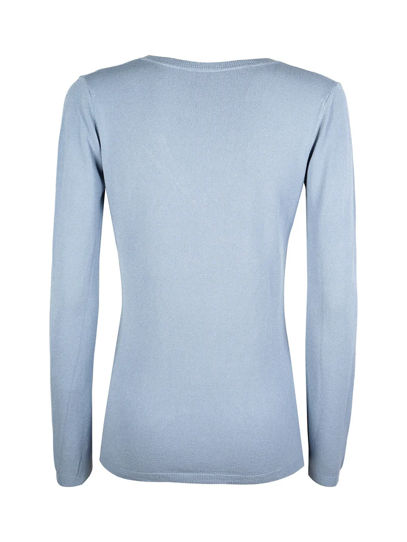 Pullover donna in maglia scollo V - cielo
