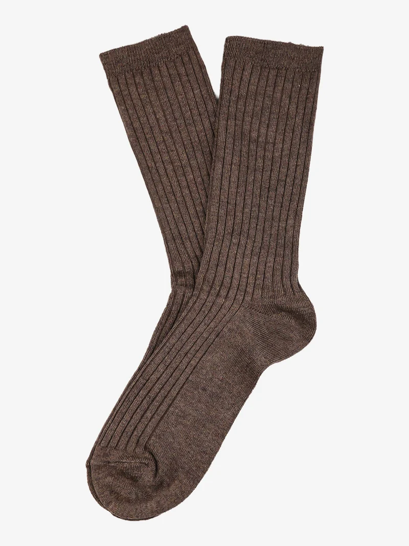 Calze lunghe donna a coste in misto cashmere - marrone