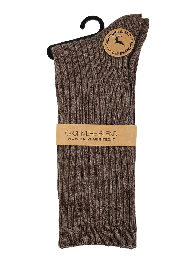 Calze lunghe donna a coste in misto cashmere - marrone