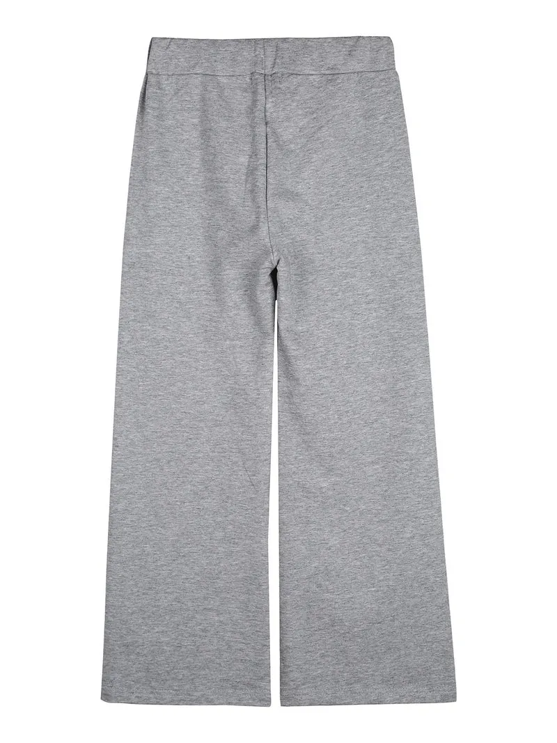 Pantaloni da bambina a gamba larga con strass floreali - grigio