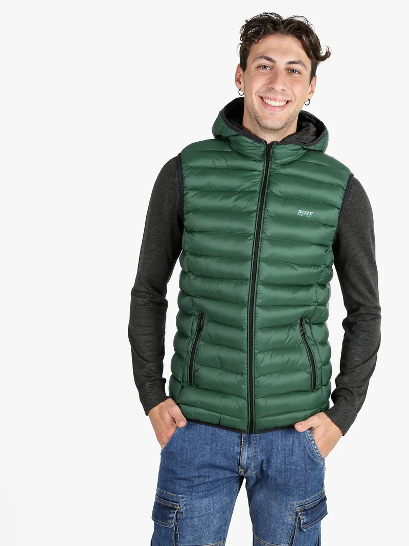 Gilet da uomo imbottito con cappuccio - verde