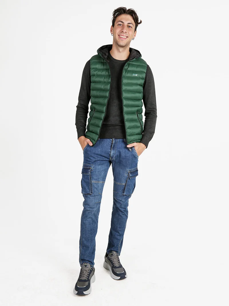 Gilet da uomo imbottito con cappuccio - verde