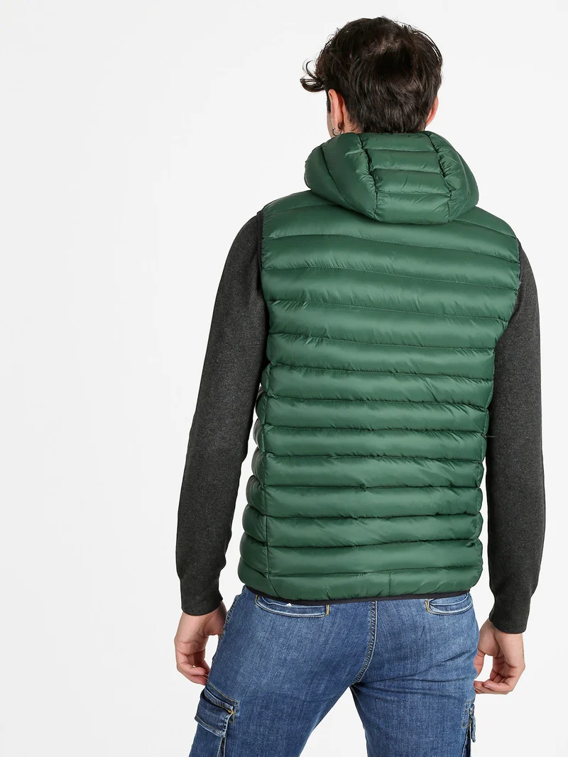 Gilet da uomo imbottito con cappuccio - verde