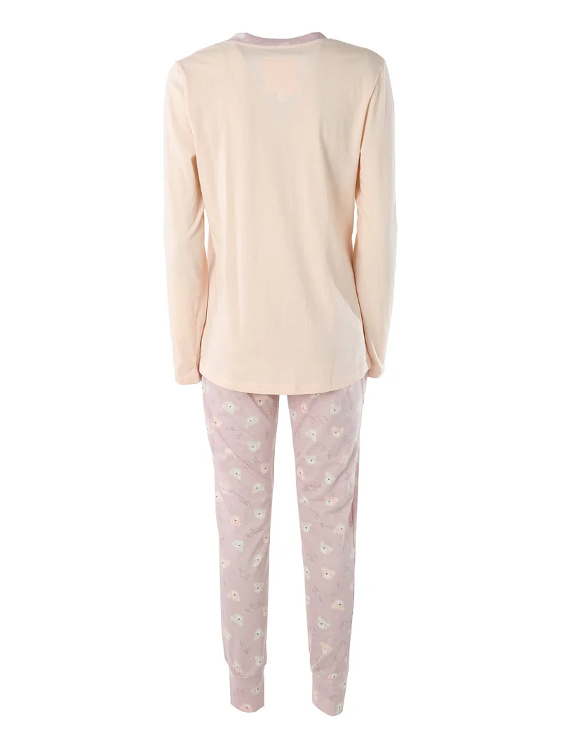 HONEY Pigiama lungo da donna in cotone con stampe - rosa