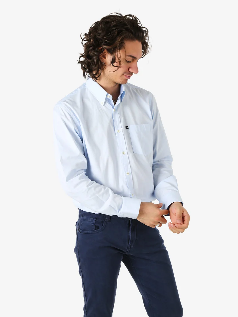 Camicia da uomo in cotone a maniche lunghe con taschino - azzurro